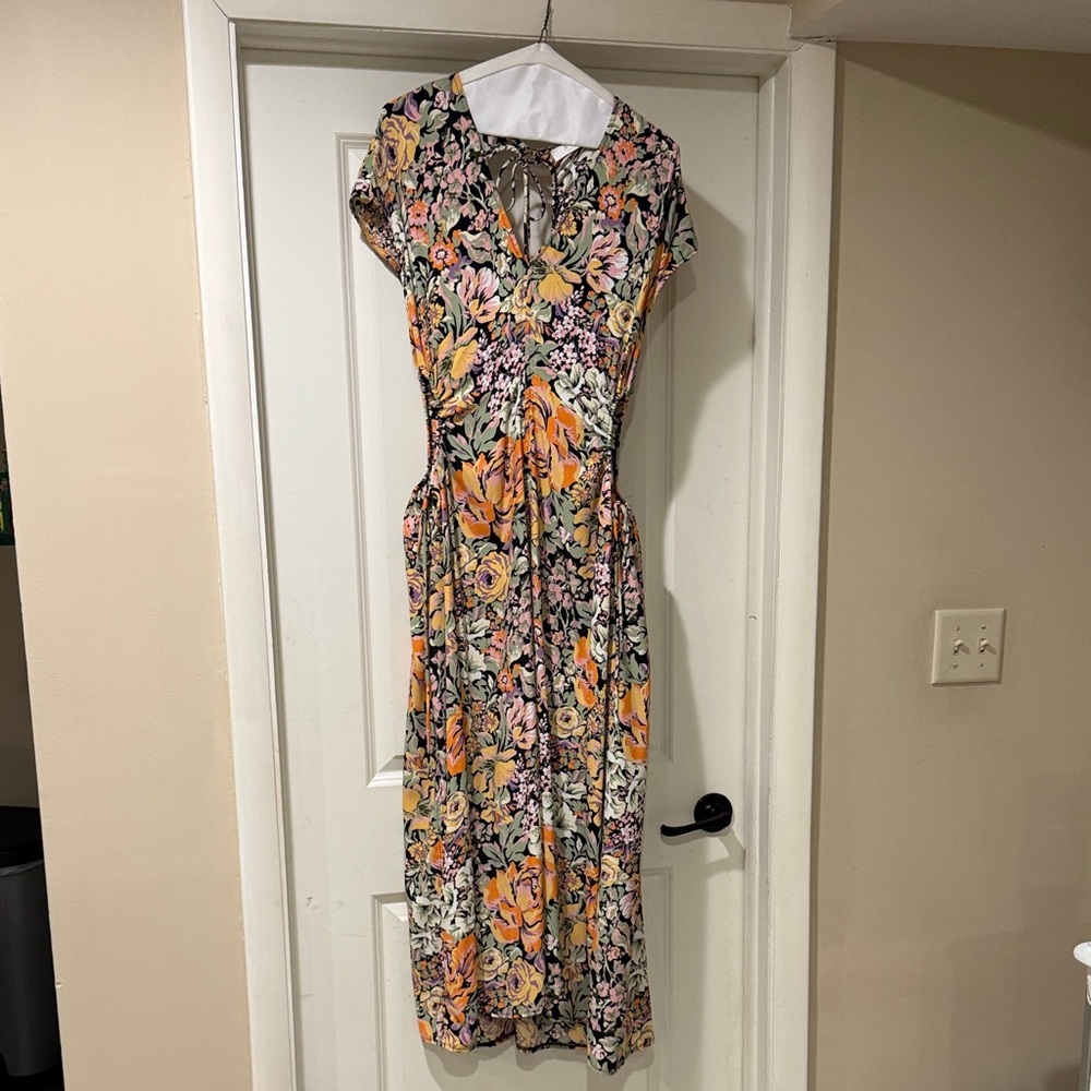 Anthropologie Vibrant Floral Midi Dress With Cutouts